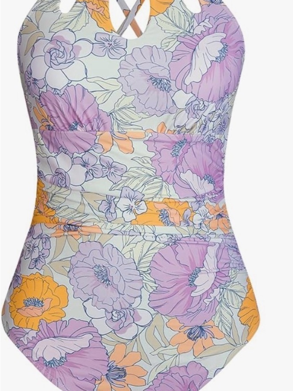 Cupshe Pastel Floral One-Piece Swimsuit in Lavender and Orange